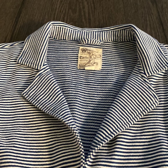 Tulle Original Clothing blazer. Blue/white stripe. Size L. 3/4 ruched sleeves. - Picture 6 of 14